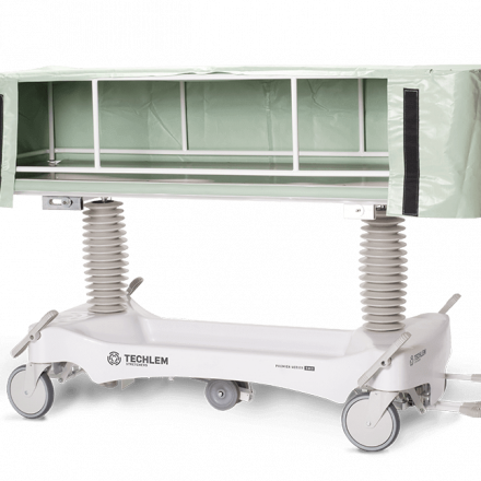 The Premier Bariatric Stretcher features a canopy and canopy framer with a weight capacity of 273kg.