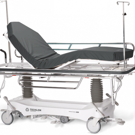 Transport General Stretcher with integrated oxygen tank holder and patient storage, 5th wheel technology for steering assist, and more than 20 customisable options for design and functionality.